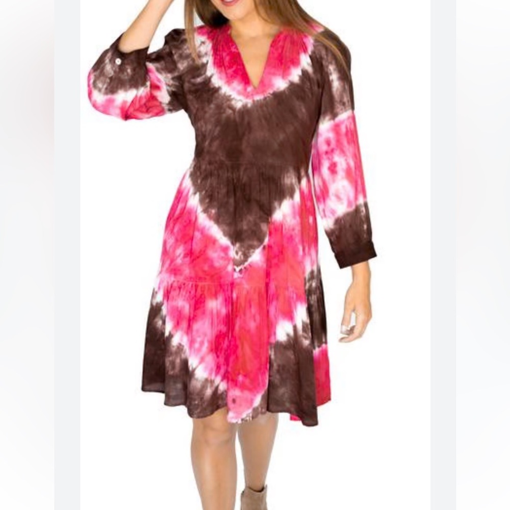 Area Stars Pink Brown Tie Dye‎ Viscose
Wrinkle Short Dress Size Small